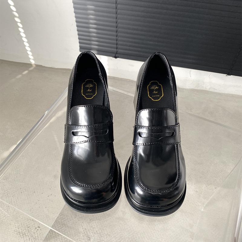 Fashion black retro French rough high-heeled loafers women's 2025 new summer skirt versatile Mary Jane shoes