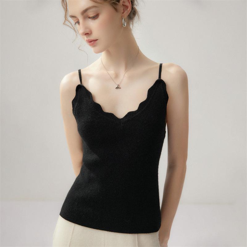 Lekasha Damen 100% reines Kaschmir 12-Gauge V-Ausschnitt Camisole für Herbst und Winter