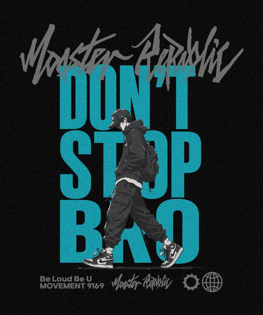 MONSTER REPUBLIC Don'T Stop Bro Mint T-Shirt Black_9169