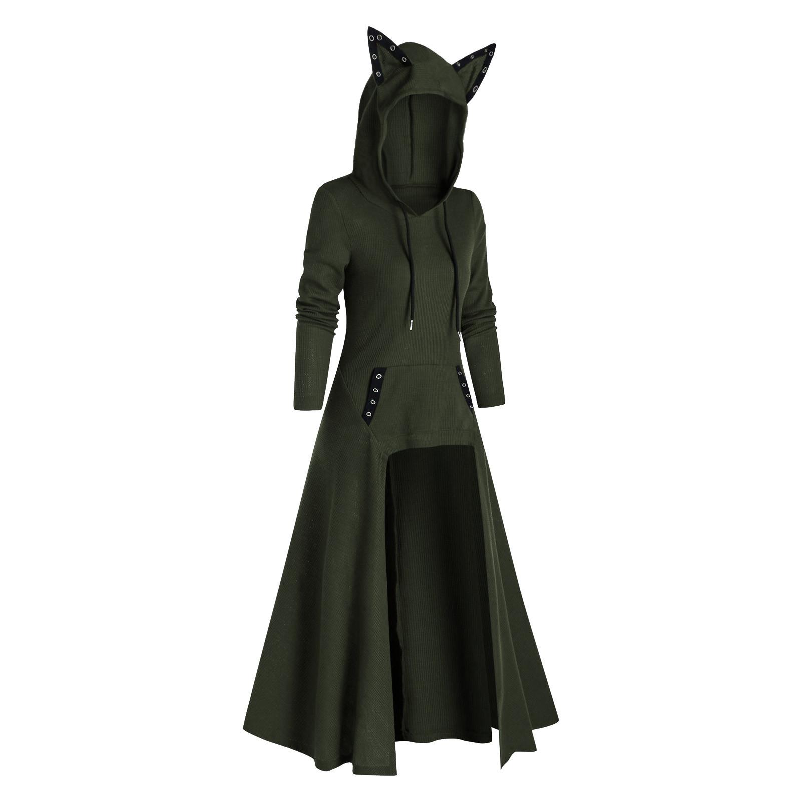 

Womens Ears Hooded Plus Size Vintage Cloak High Low Sweater Blouse Tops XXL