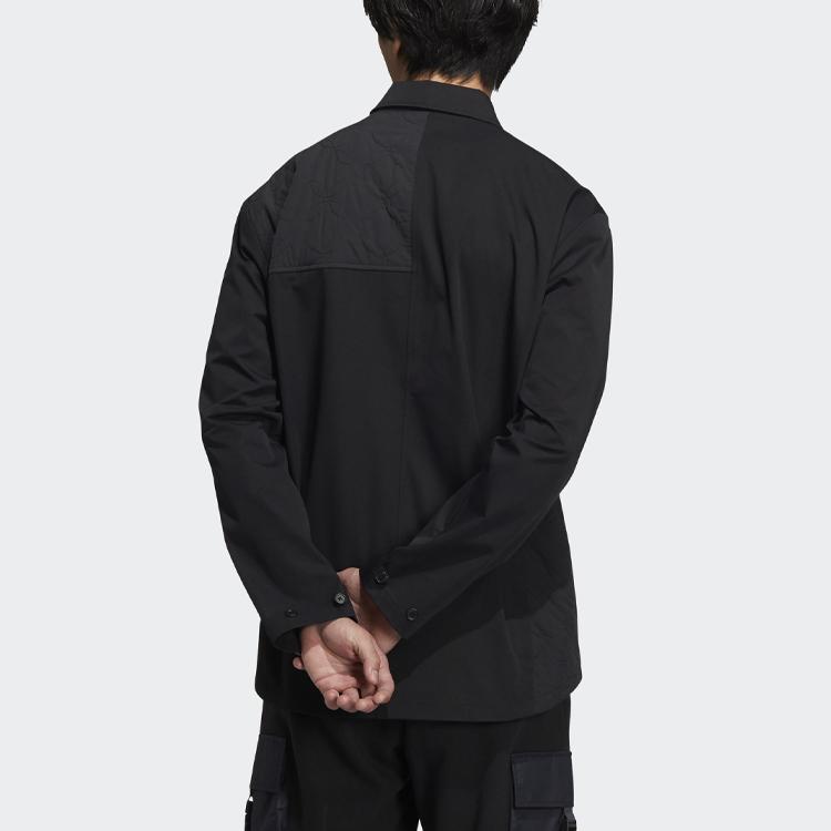 Adidas Originals Trefoil CNY Solid Color Button-Down Long Sleeve Shirt Men Tops Black HC0561