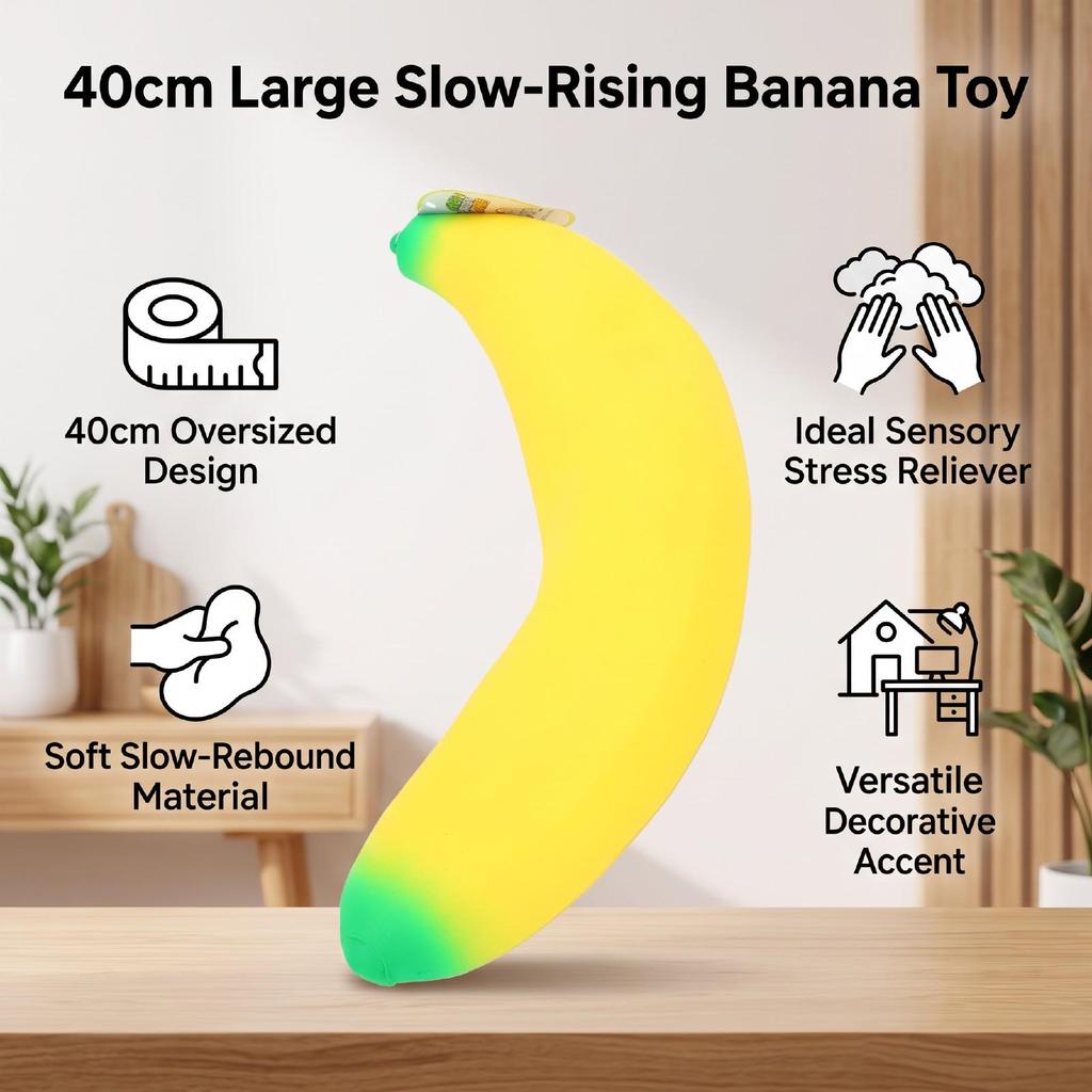 40cm Big Banana Slow Rising Toy Simulation Banana Soft Plush Stress Reliever for Adults Party Decor