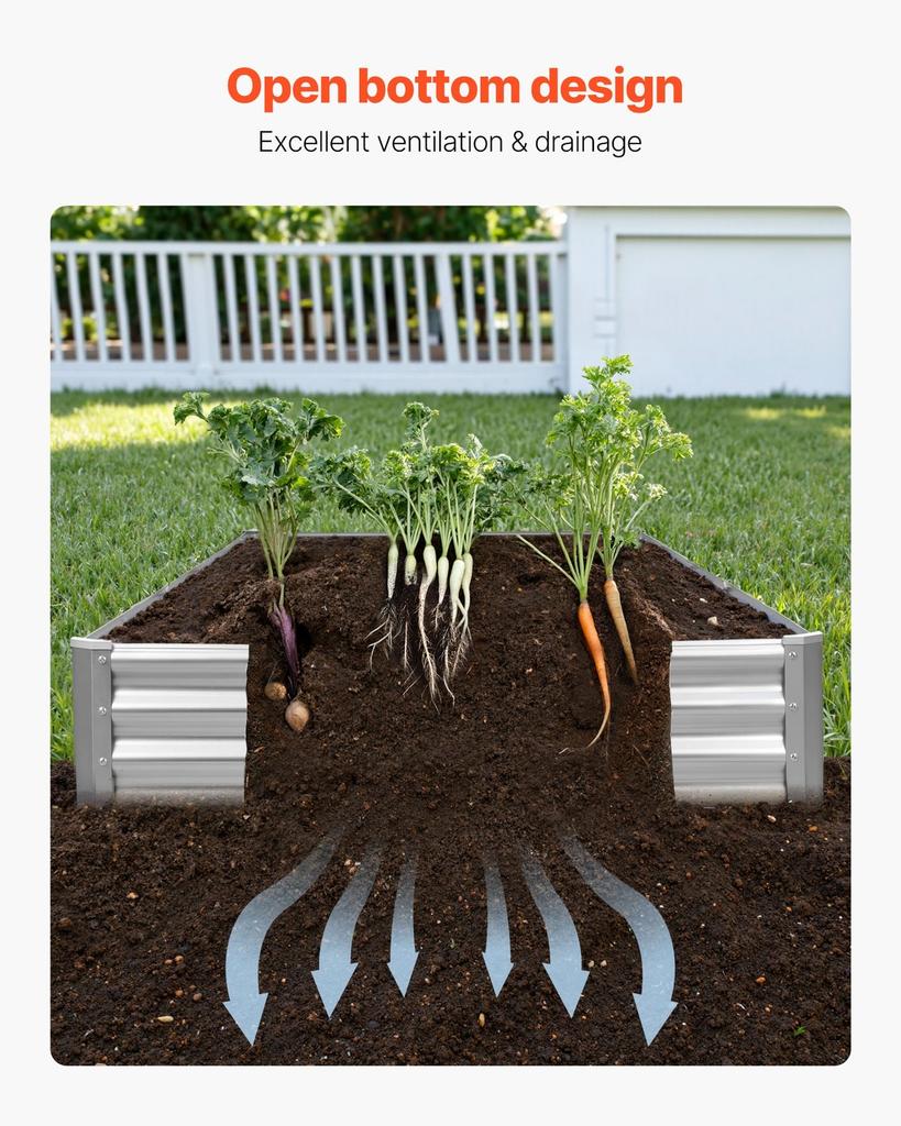 Metal Raised Garden Bed, 3.6 x 1.2 x 0.3 m Outdoor Galvalume Planter Garden Box, Open Bottom Design, Large Planter Raised Bed for Growing Vegetables,
