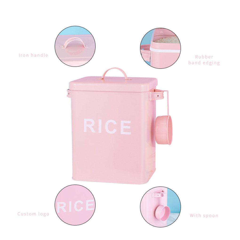 Metal Canister Rice Buckets Grain Tin Powder Laundry Powder Case Lid Scoop Insect-Proof Sealed Multipurpose Airtight