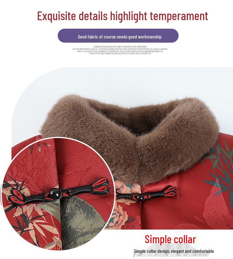 Stylish Velvet-Lined Winter Tang Suit Jacket for Elderly Women – Warm Cotton Cold-Protection Fashion
