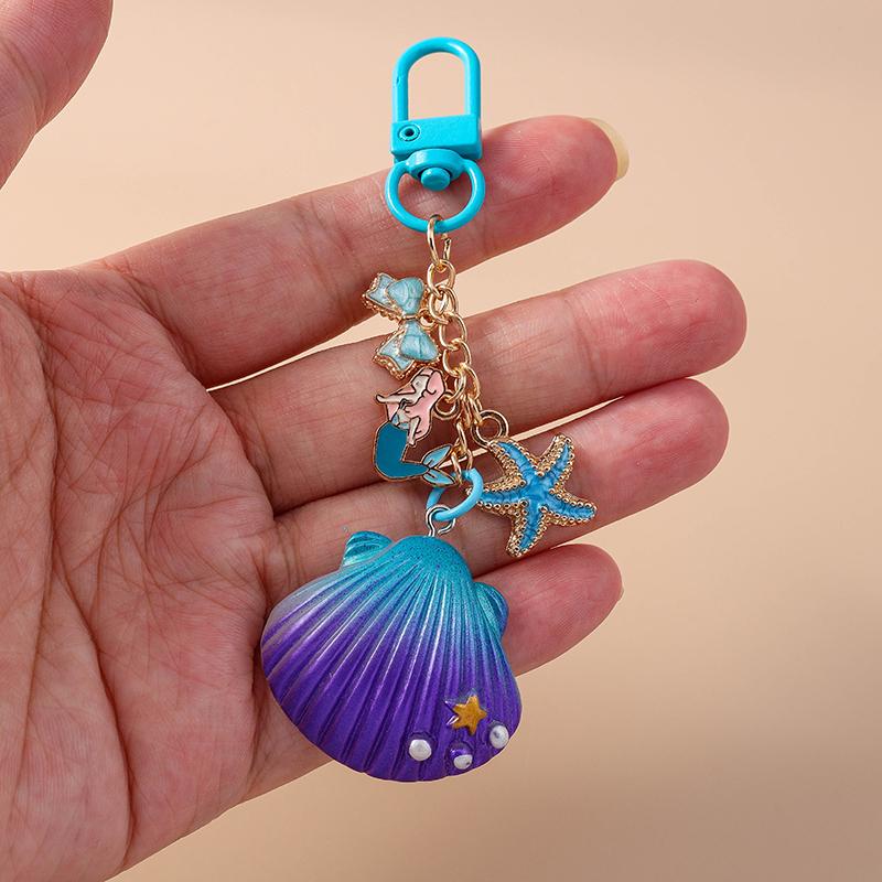 Pretty Mermaid Starfish Shell Keychain Marine Life Key Ring Women Girls Handbag Pendants DIY Jewelry Gifts