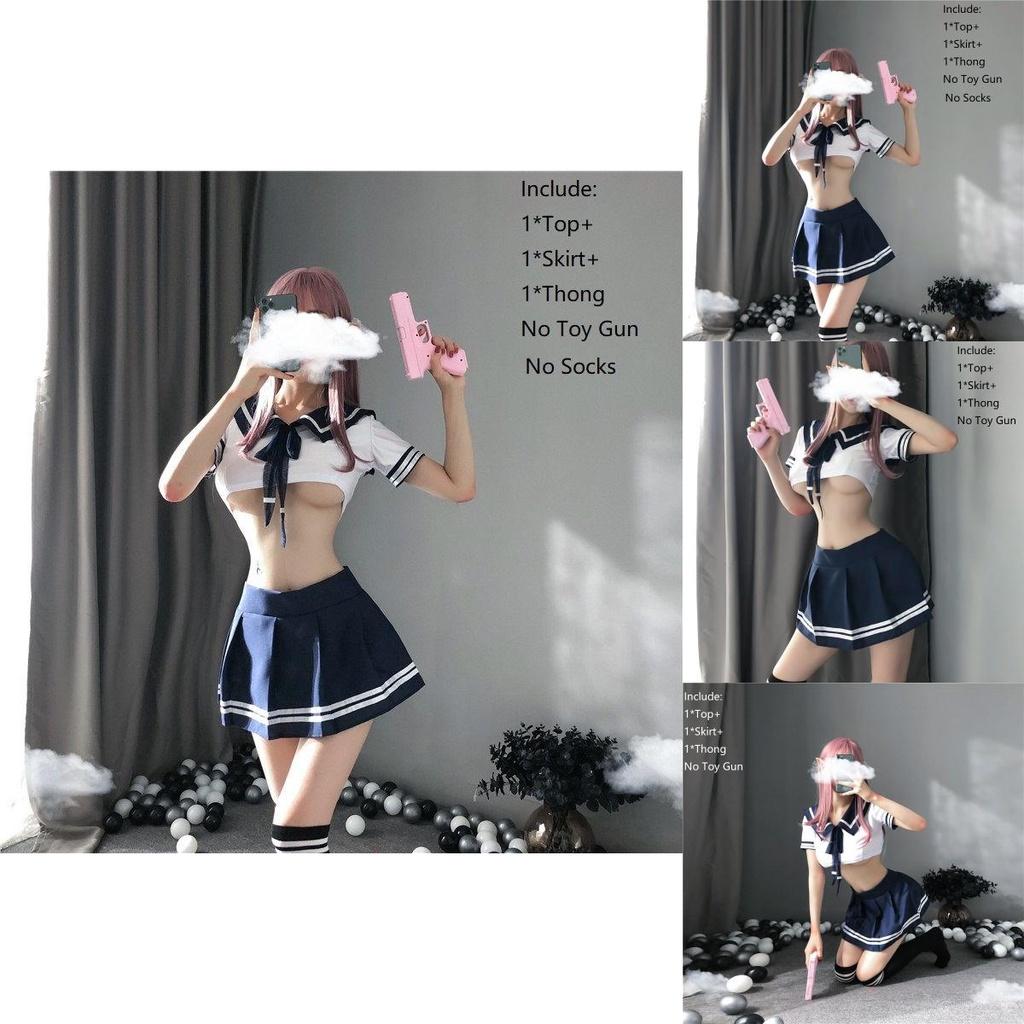Women's Sexy Cosplay Lingerie Student Uniform Set With Velcro Design Miniskirt Outfit