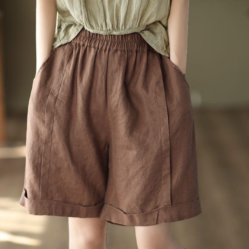 Women's High-Waist Elastic Linen Wide-Leg Shorts – Summer Lightweight, Loose, and All-Match
