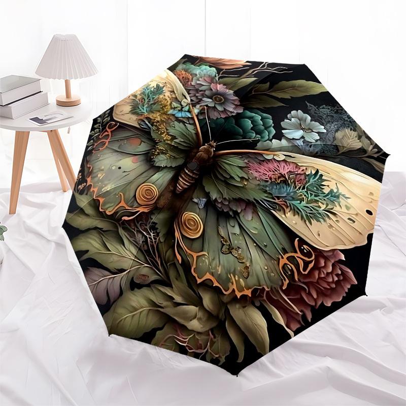 1pc Butterfly FlowersOpen/Close Umbrella-Windproof, Compact Travel Umbrella, Sturdy 8-Rib Shaft, Outdoor Accessory, 1030