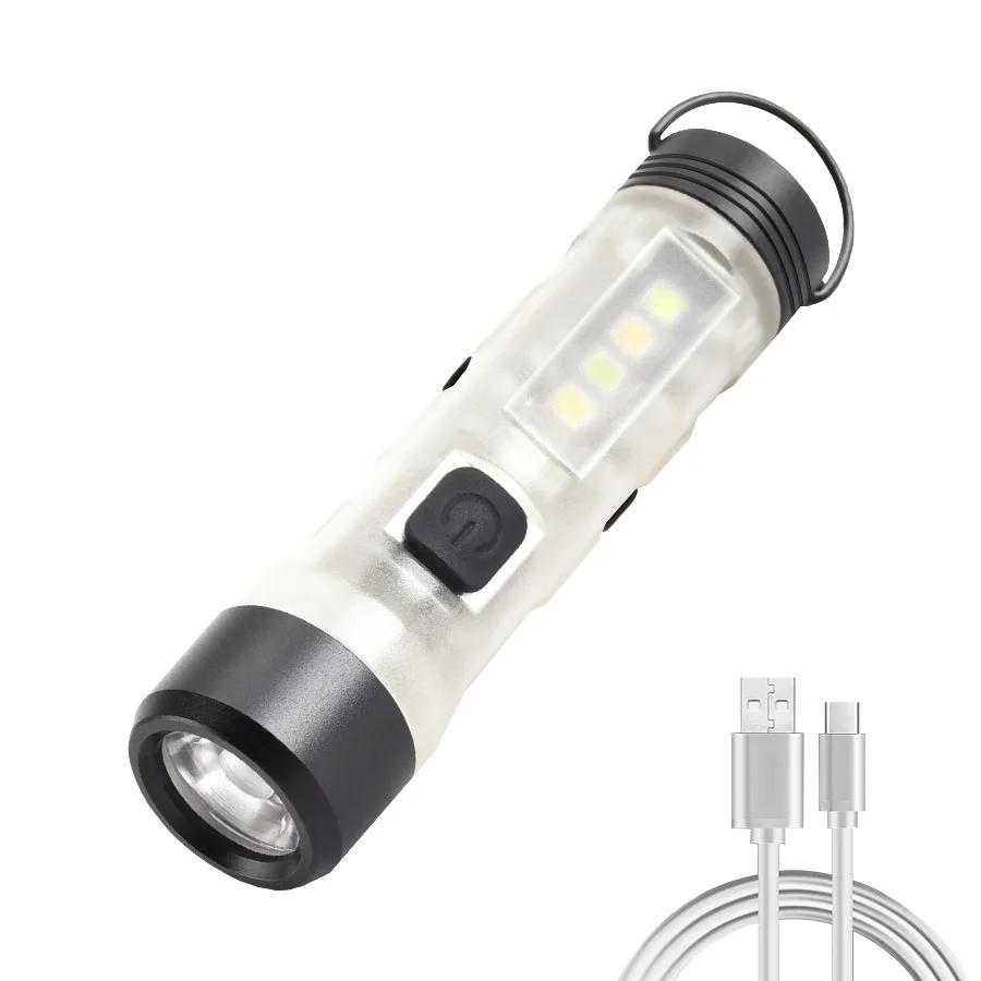 Portable Mini Keychain Flashlight Rechargeable Waterproof Torch Lamp with Magnet Multifunction Warning Camping Flashlight