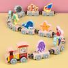 Magnetic Wooden Small Train Toys Children Puzzle Magnetic Building Assembling Blocks Baby Transportation Animal Fruit Train Toys