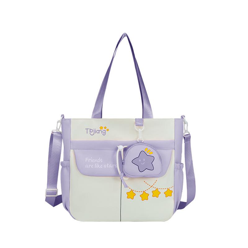 Contrast Large Capacity Tote Bag Student Crossbody Bag Girls Star Print Shoulder Bag