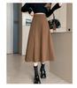 Plus Size Women's Korean Style Woolen Flare Skirt - High Waist A-line for Autumn/Winter