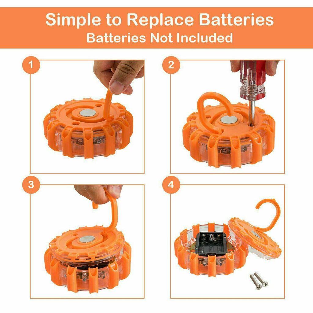 Rotating LED Warning Lights - 3pcs: Orange Car Safety & Traffic Alerts
