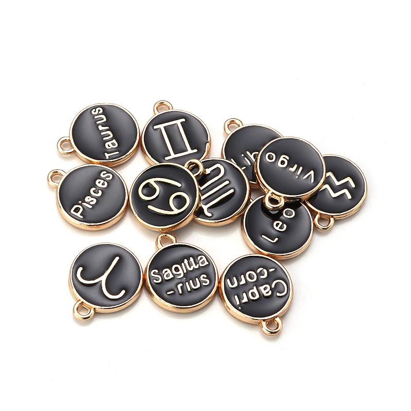 12Pcs/lot Alloy Drip Oil Charm Color Twelve Constellations Enamel Pendant for Jewelry Making DIY Bracelet Necklace Accessories