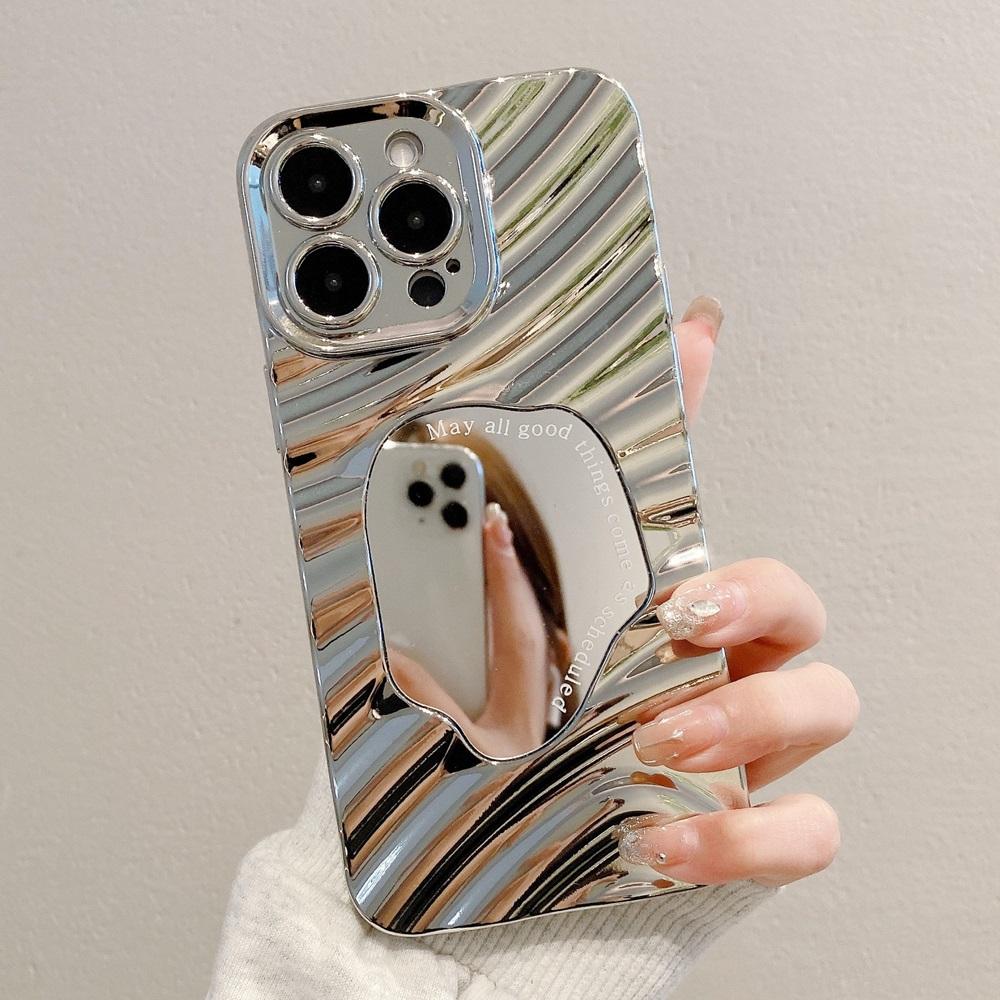 

Роскошный волнистый чехол-зеркало для макияжа для iPhone 16 15 14 13 12 11 Pro Max XR X XS 8 7 Plus SE2 мягкий противоударный бампер For iPhone 13&Silicone