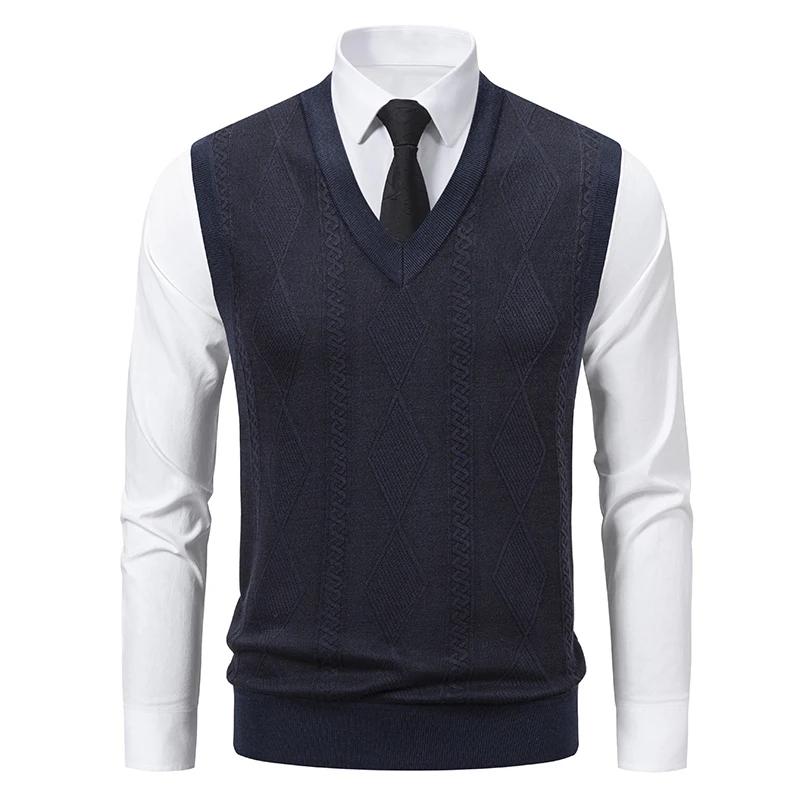 Herbst Winter Pullover Westen Pullover Herren Warm Gestrickte Weste Mode Smart Casual V-Ausschnitt Ärmellos Gestrickte Pullover Locker Weste