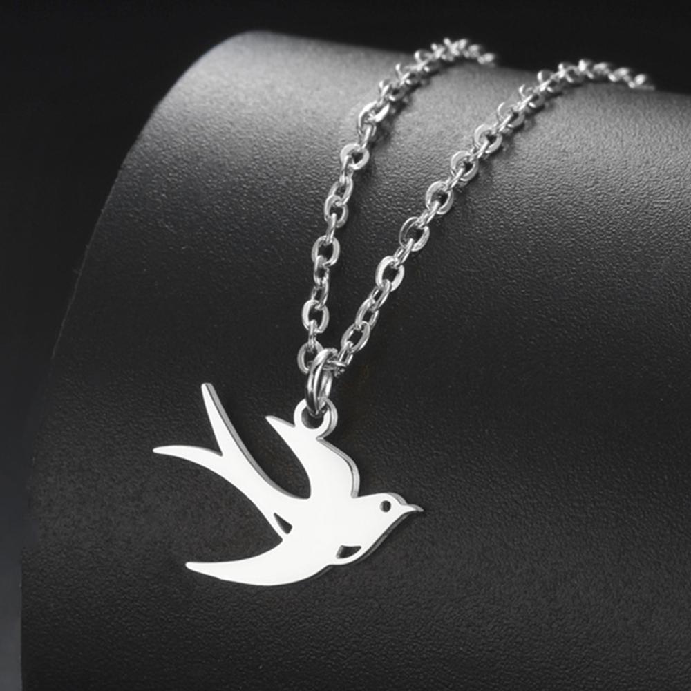 My Shape Swallow Pendent Necklace Stainless Steel Choker Swallow-Tailed Kite Bird Animal Charms Chain Women Jewelry Flying Birds