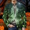 Men's Halloween Print Corduroy Warm Blazer Jacket with Pockets Casual Suit Coat Long Sleeve Button Front Outerwear for Fall