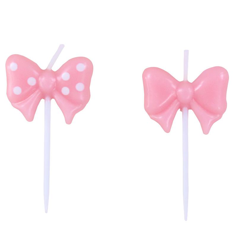 New Pink Birthday Cake Candles Creative Party 5 PVC Boxed Polka Dot Bow Candles