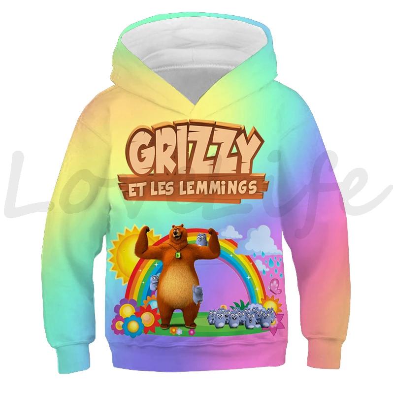 Grizzy i Lemingi Bluzy Dziecięce Casualowe Bluzy z Kapturem Topy Sudadera Chłopcy Dziewczynki Słońce Niedźwiedź Grizzly Bluzy z Kapturem Dzieci Bluza z Kapturem