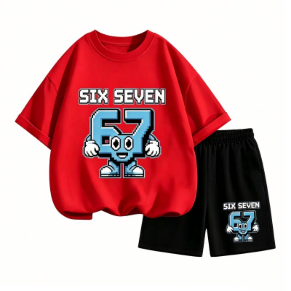 Funny Cartoon Character 67 Printed 15 Colors Outdoor Street Men's T-shirt and Shorts 2 Piece Set Summer Casual Outfit Men's and Women's Sports Set