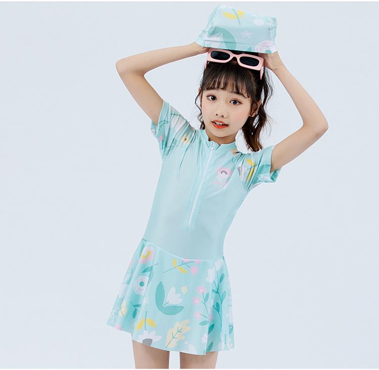 Girls' One-Piece Swimsuit Set with Swim Cap - Toddler & Primary School Sizes for Beach & Hot Springs