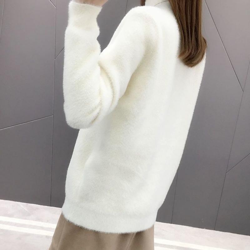 Minkbont Trui Dames Semi Hoge Hals Pullover Gebreide Kleding Dames Winter Dikke Top