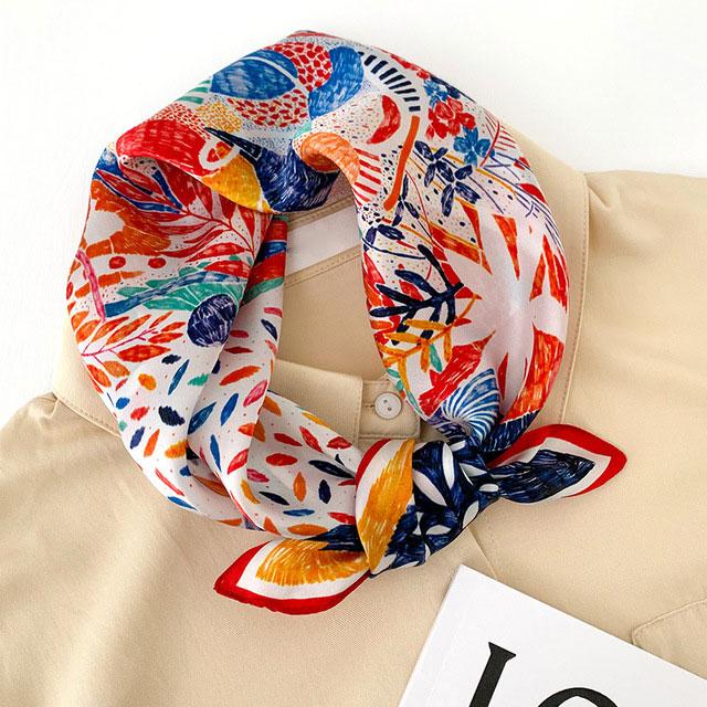 100% Pure Silk Scarf Women Neck Hair Band Foulard Square Small Headband  Fashion Print Neckerchief Scarves Bandana 53*53cm