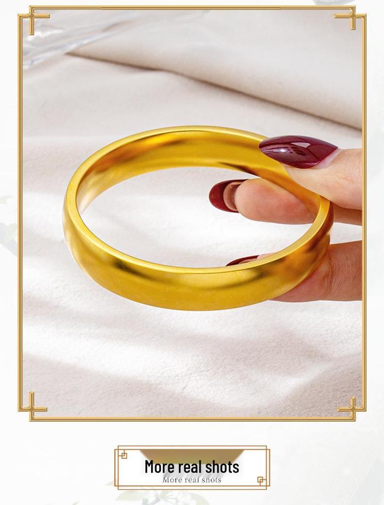 Vietnamese Sand Gold Wide Noodle Bangle for Women - Copper Alloy Simulated Jewelry