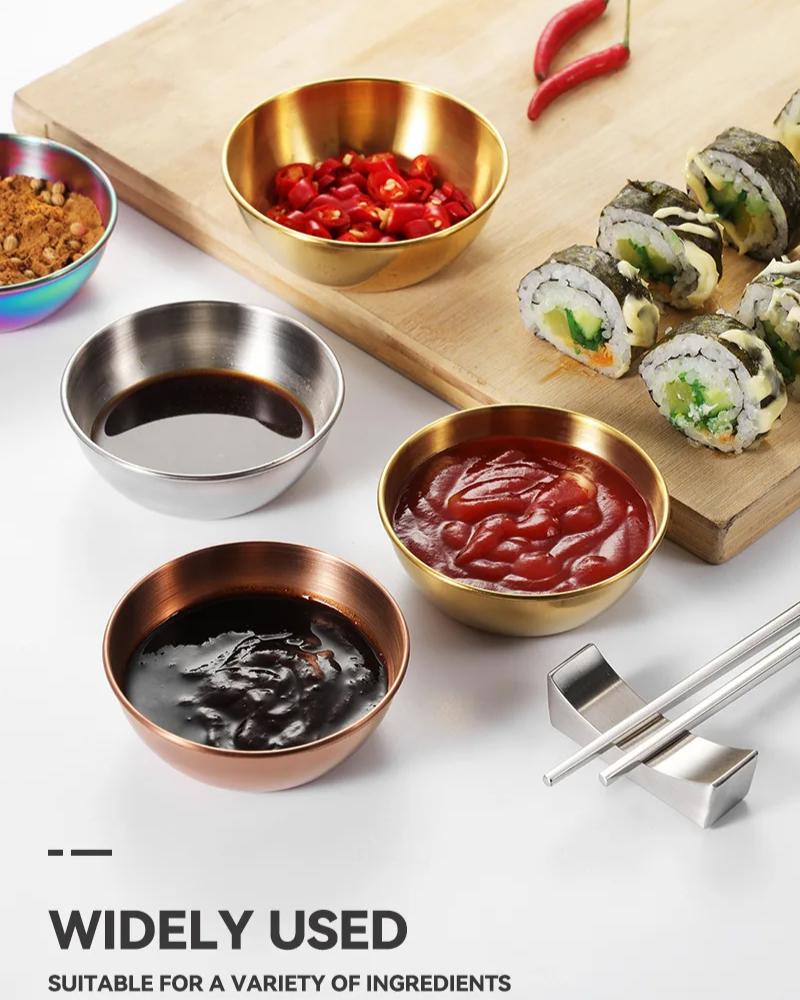 Stainless Steel Golden Sauce Dishes Appetizer Seasoning Serving Dishes Sets Tray Spice Plates Kitchen Tableware