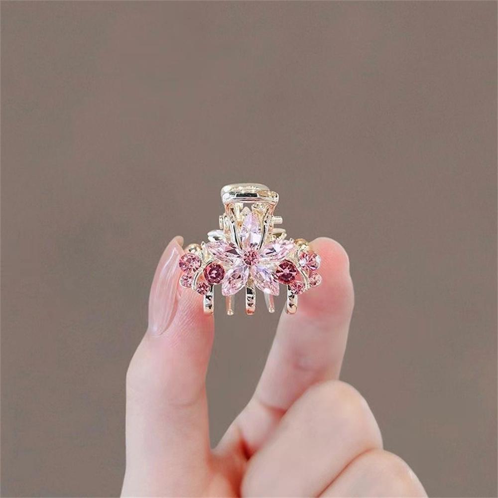 

New Fashion Mini Hair Claw Alloy Small Hair Accessories For Women Girl With Rhinestones Pink Flower Hair Clip