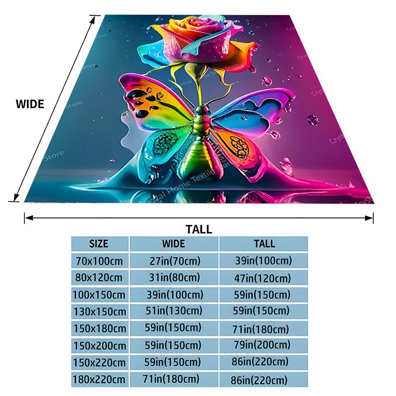Colorful Rose & Butterfly Design Flannel Blanket Sofa Lunch Soft Break Blanket Children Student Kids Gift,Office Couch Chair Bed