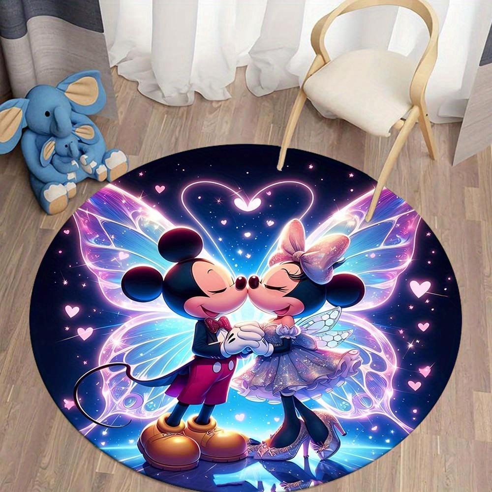 1pc Mickey Mouse Minnie&Mickey Round Area Rug , Playroom Bedroom Living Room Indoor Decor Rug , Perfect for Leisure Areas , Bedside , Cloakr