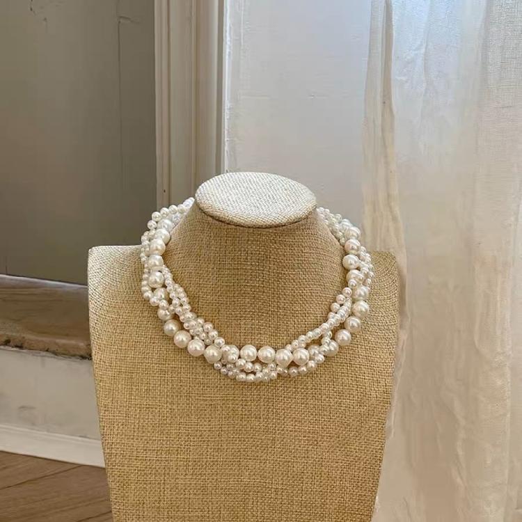 Beautiful Multilayer Necklace Graceful Pearls Beaded Chain Gift for Friend