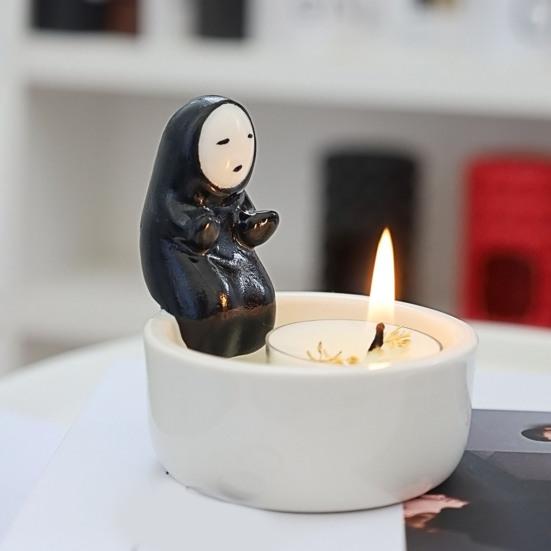 Faceless Man Candle Holder Cartoon Tealight Candle Holder Handcrafted Ceramic Tealight Holder for Home Bedroom Decor Anime Fans Gift