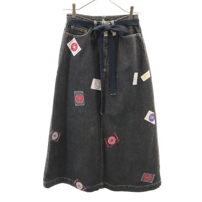 PINK HOUSE Long Length Denim Skirt Black Women Used