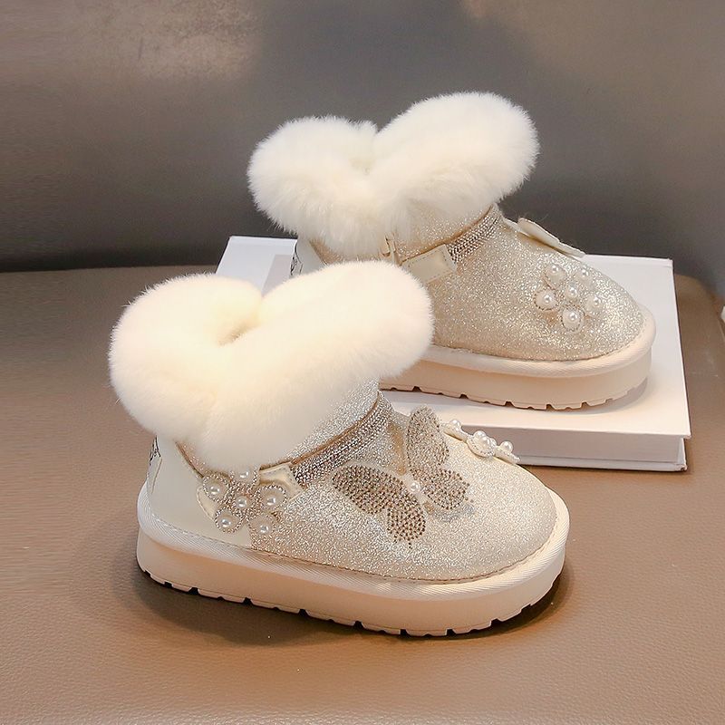 Children's Princess Anti-slip Snow Boots, Winter Girls' Fleece Snow Boots