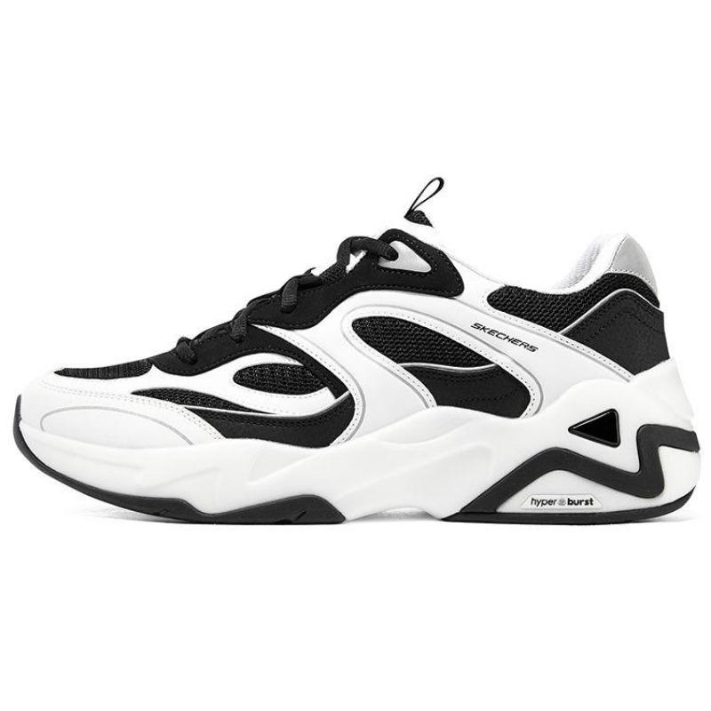 Skechers D LITES HYPER BURST Men Low Top Shock Absorbing Breathable Support Chunky Sneakers Black White 232425-WBK 39.5