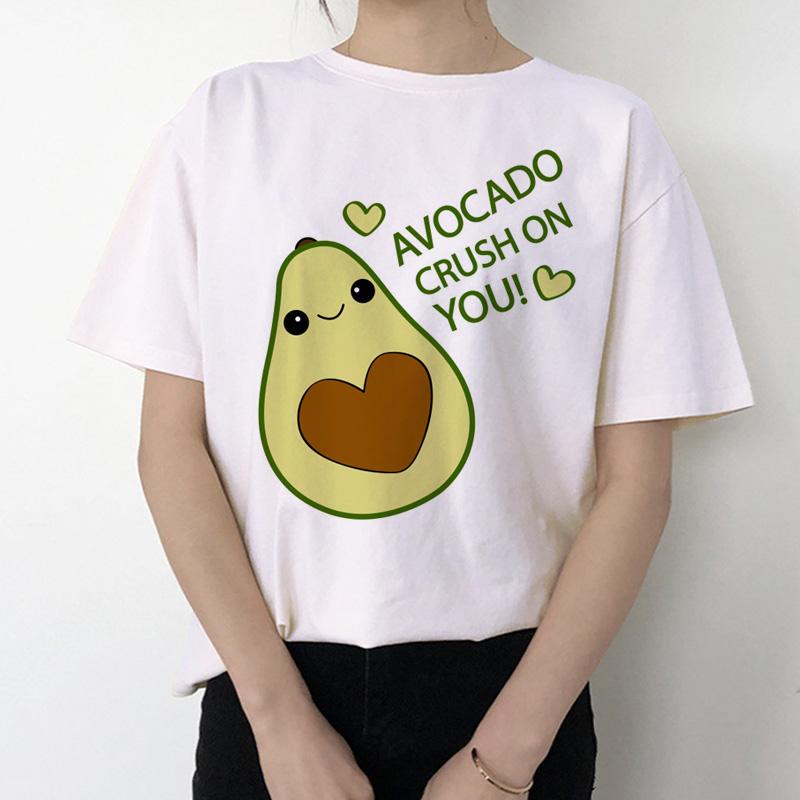

New Women s T-Shirt Avocado Vegan Cartoon Harajuku Top Female T Shirts Summer Funny Streetwear O-Neck Tee Shirt Clothes L білий