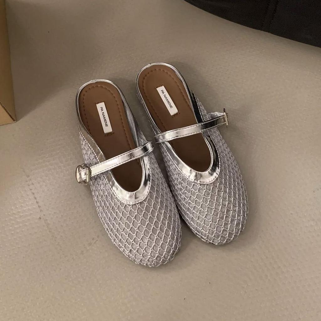 Fashion Bailamos Fashionable Mesh Women's Slipper Ballet Mary Jane Shoes Summer Walking Shoes Round Toe Buckle Flats Mujer