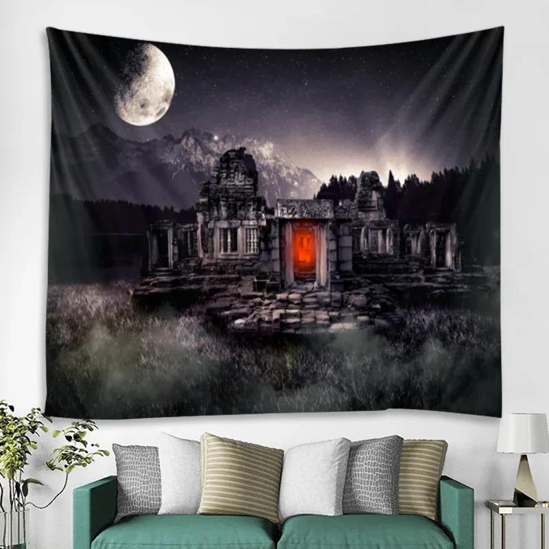 Ghost Horror Pumpkin Skull Bat Castle Halloween Tapestry Art Blanket Door Curtain Hanging Decoration Home Bedroom Living Room