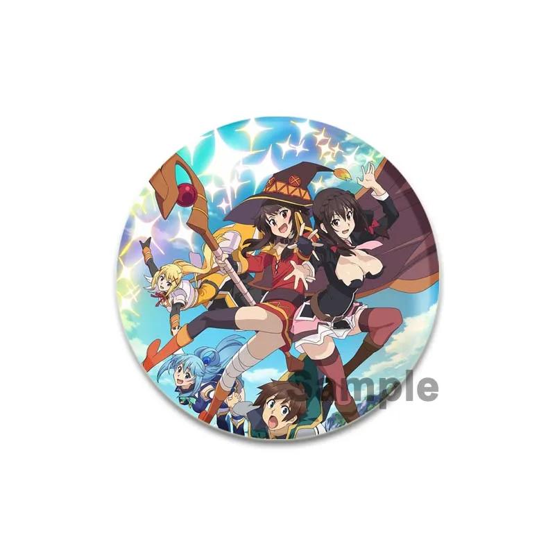 32/44/58mm Anime KonoSuba Pins Megumin Aqua Badge Handmade Brooche Breastpin for Backpack Clothes Accessories Gift