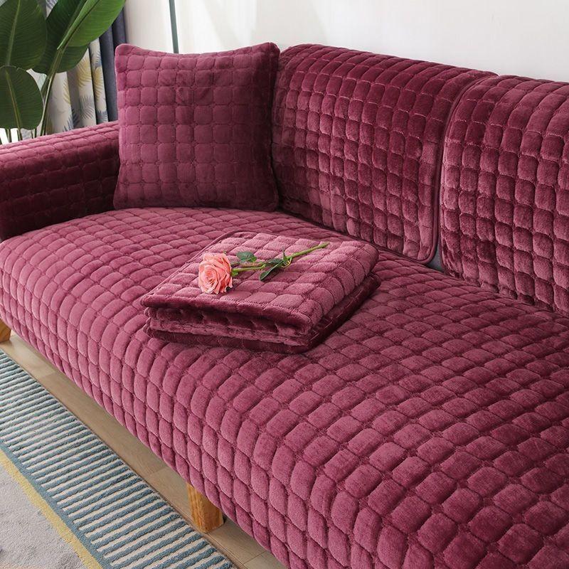 Universal Velvet Sofa CushionThickened Warm Plush Sofa Cover Living Room Cushion Non-Slip Furniture Decoration Dust Cover Winter