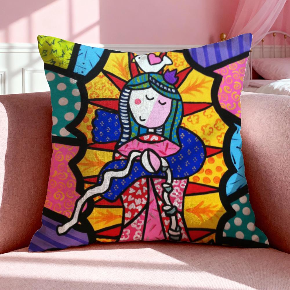 Figure V-Virgin Mary Cushion Cover Breathable Linen Pillowcase Summer Odorless Eco-Friendly Invisible Zipper Washable