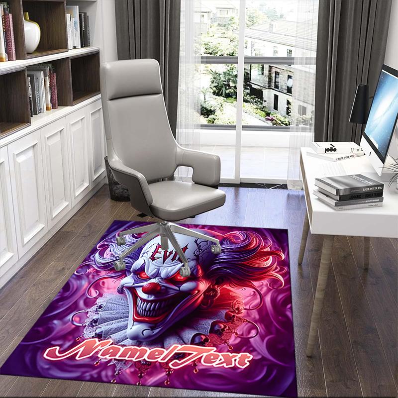 1PC Custom Name Evil Clown Horror Art Theme Floor Mat Ideal for Living Room, Game Rooms, Office, Bedroom,Floor Mat Playful Design