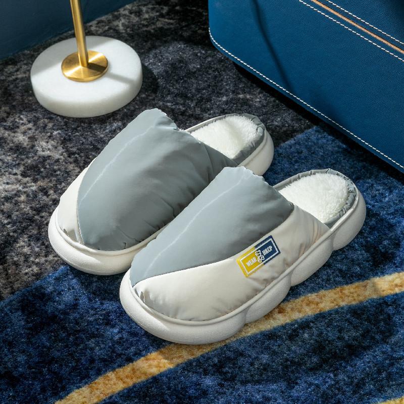 

Новые хлопковые тапочки в тон для мужских пар дома, ворсистые и утолщенные, водонепроницаемые тапочки из пуха с толстой подошвой 44-45 серый