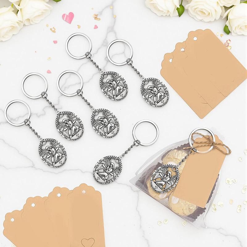 24Pcs Guardian Angel Keychain, Key Ring Baptism Pendant Keychain Gift Light Weight Alloy Decoration With Thank You Tag
