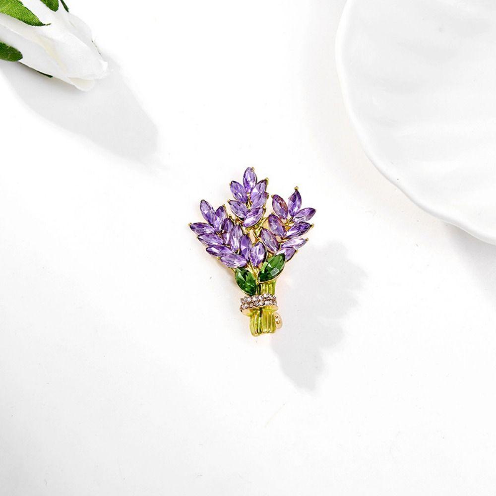 Flower Lavender Women Brooch Crystal Rhinestone Lavender Shape Pin Lavender Brooch  Ornament