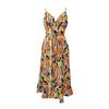 Summer Beach Dress V Neck Sleeveless Spaghetti Strap Shirring Backless Colorful Print Back Zipper Strappy Waist Vacation Sundress Holiday Slip Dress